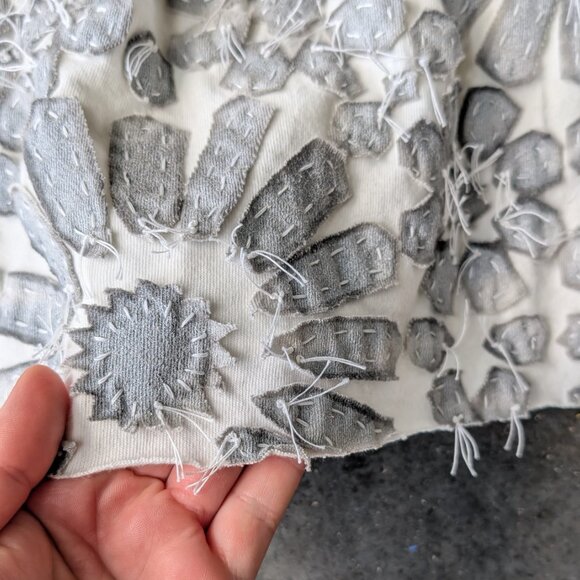 Alabama Chanin Gray White Floral Handstitched Mini Dress small - Picture 8 of 11